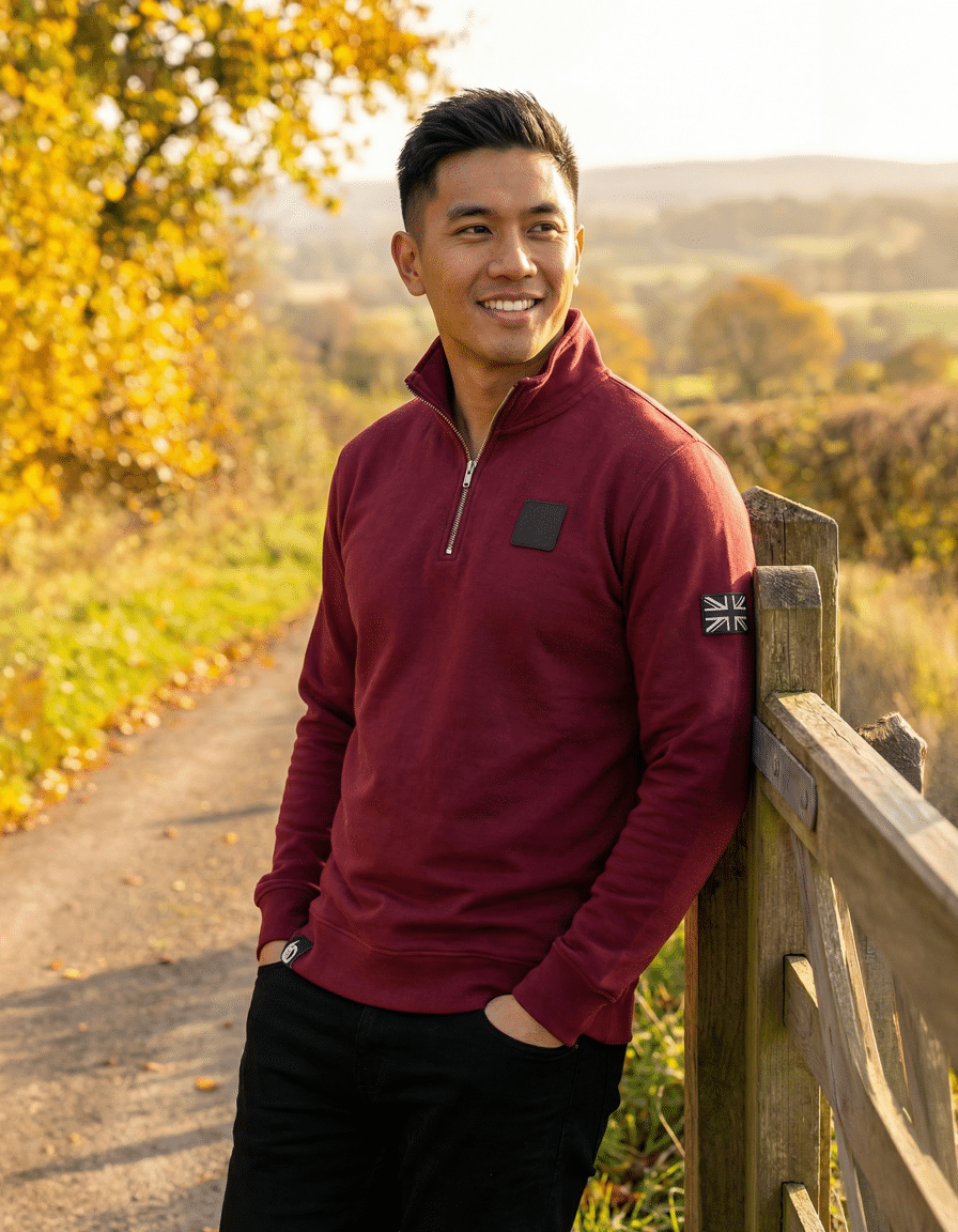 Combat Burgundy Quater Zip Sweatshirt - Image 4