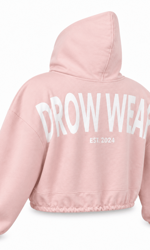 Fearless Pink Oversized Cropped Hoodie shown from the back left angle