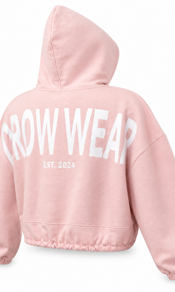 Fearless Pink Oversized Cropped Hoodie shown from the back right angle