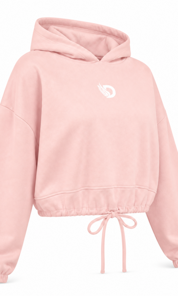 Fearless Pink Oversized Cropped Hoodie shown from the front left angle