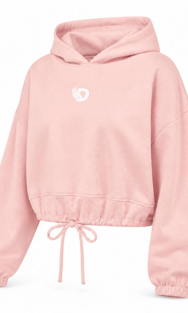 Fearless Pink Oversized Cropped Hoodie shown from the front right angle