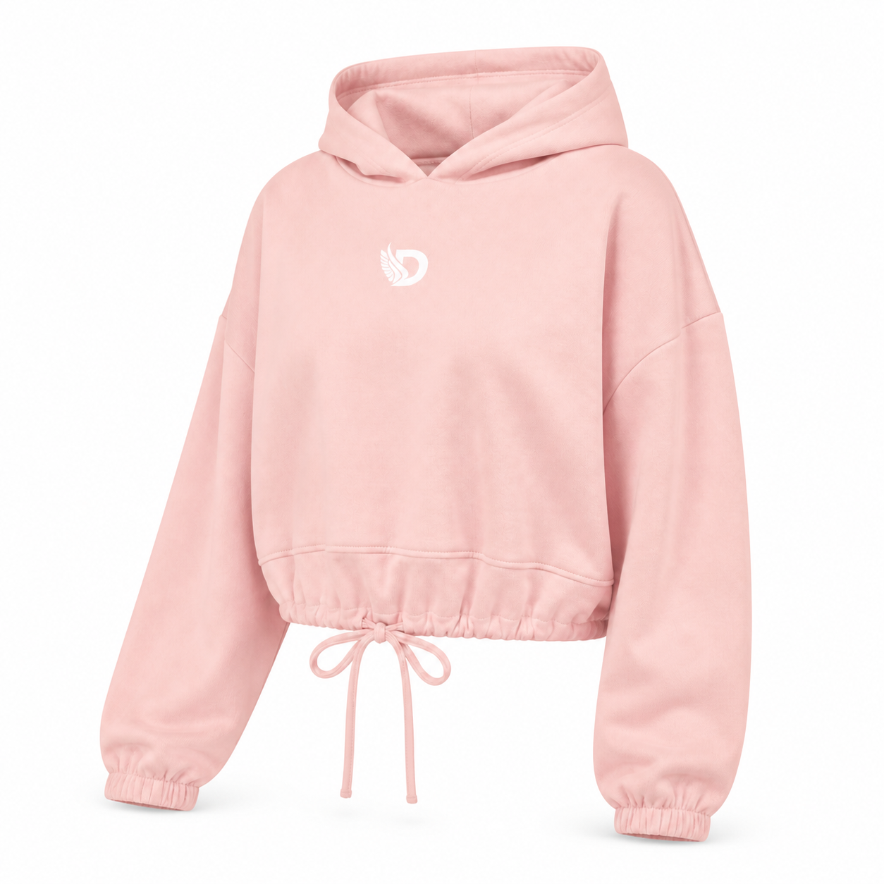 Fearless Pink Oversized Cropped Hoodie shown from the front right angle